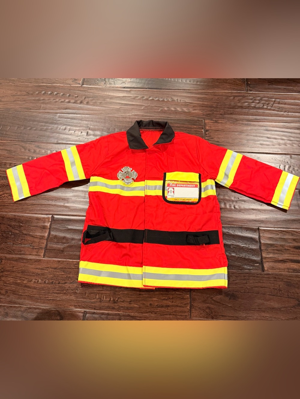 Melissa & Doug Red Firefighter Jacket Costume with Yellow Reflective Stripes